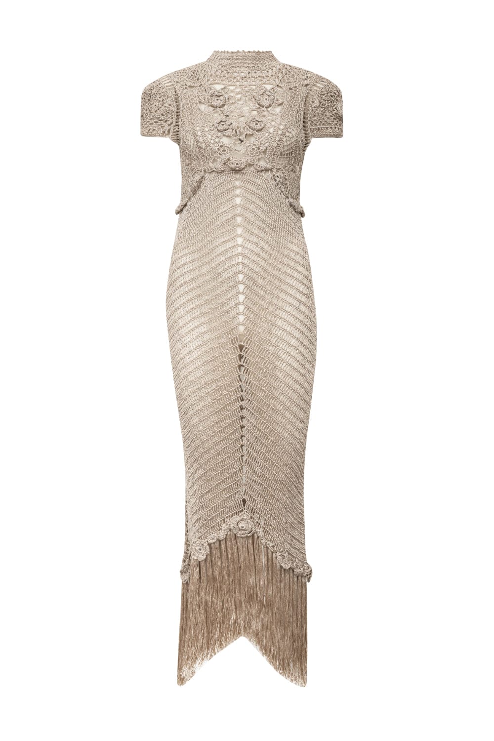 Andrea Almeida - Vestido Longo de Crochet Bege