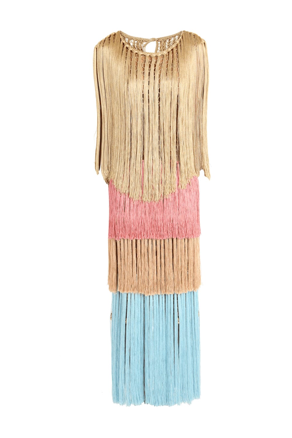 Andrea Almeida - Vestido Longo de Franjas Multicolor Crochet Multicor