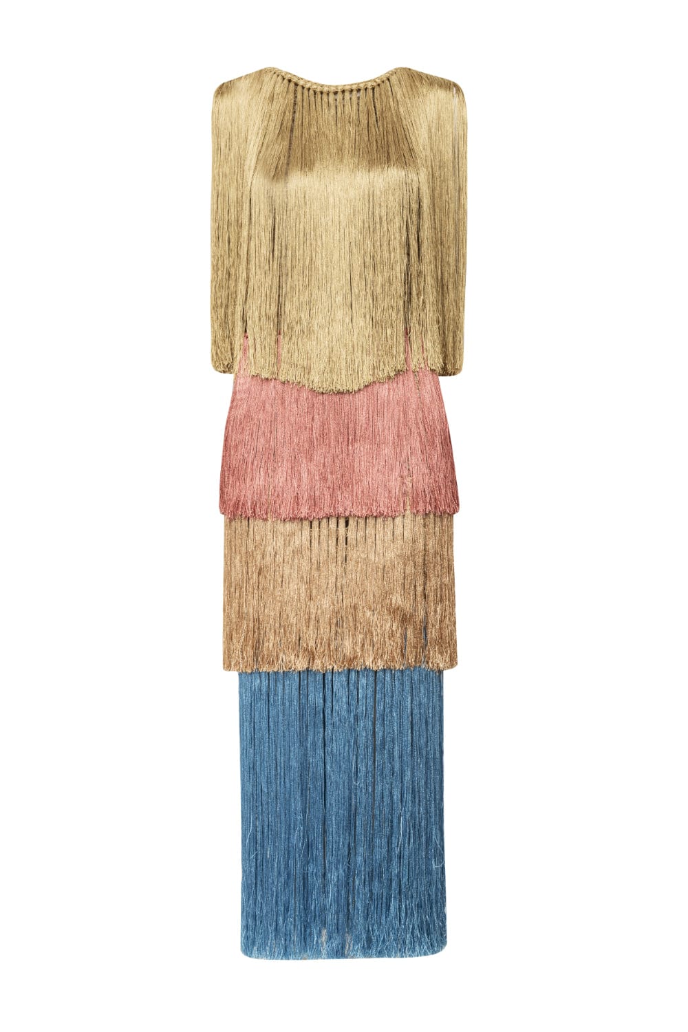 Andrea Almeida - Vestido Longo de Franjas Multicolor Crochet Multicor