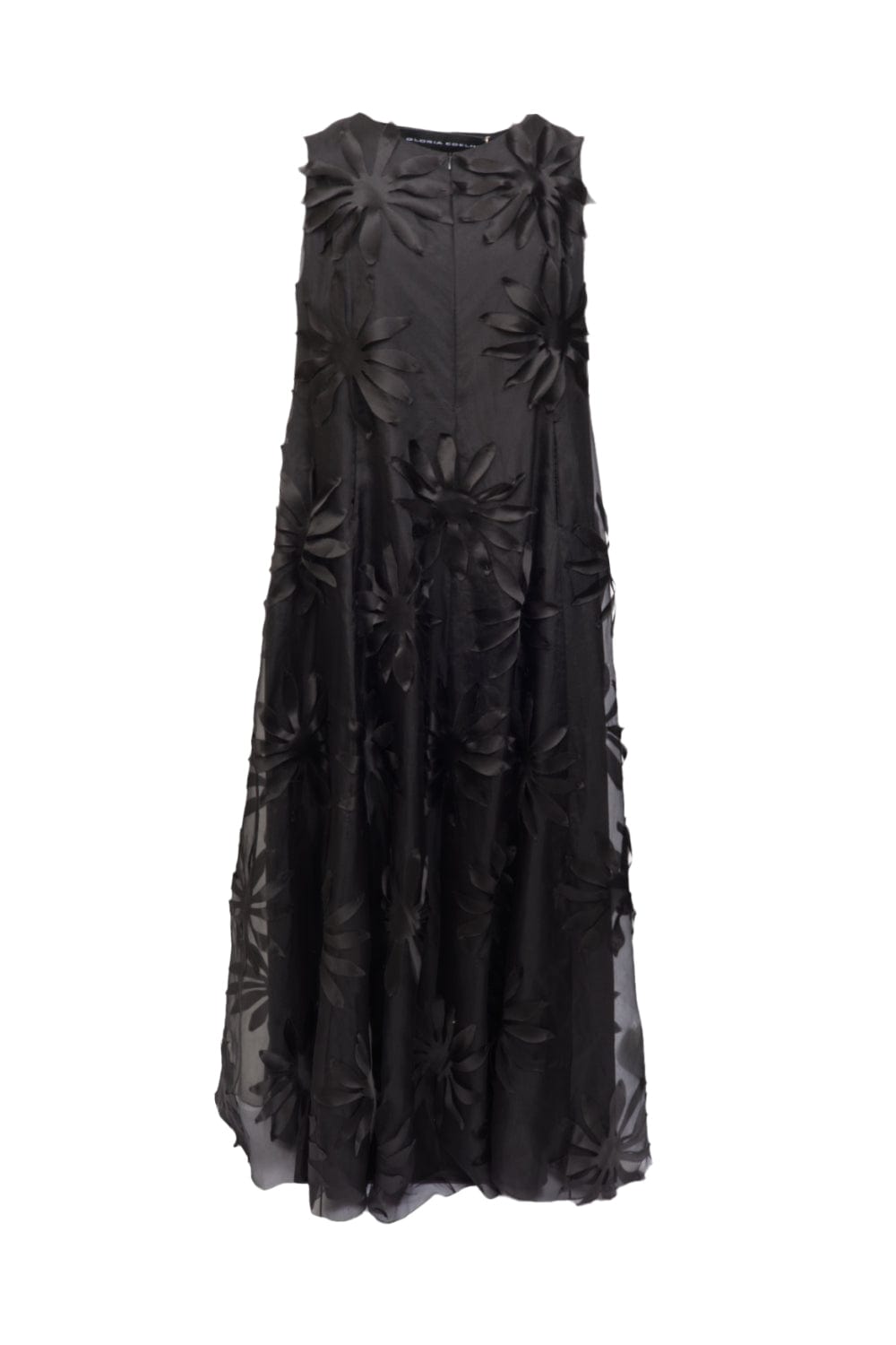 Glória Coelho - Vestido Longo de Organza de Seda com Flores Preto