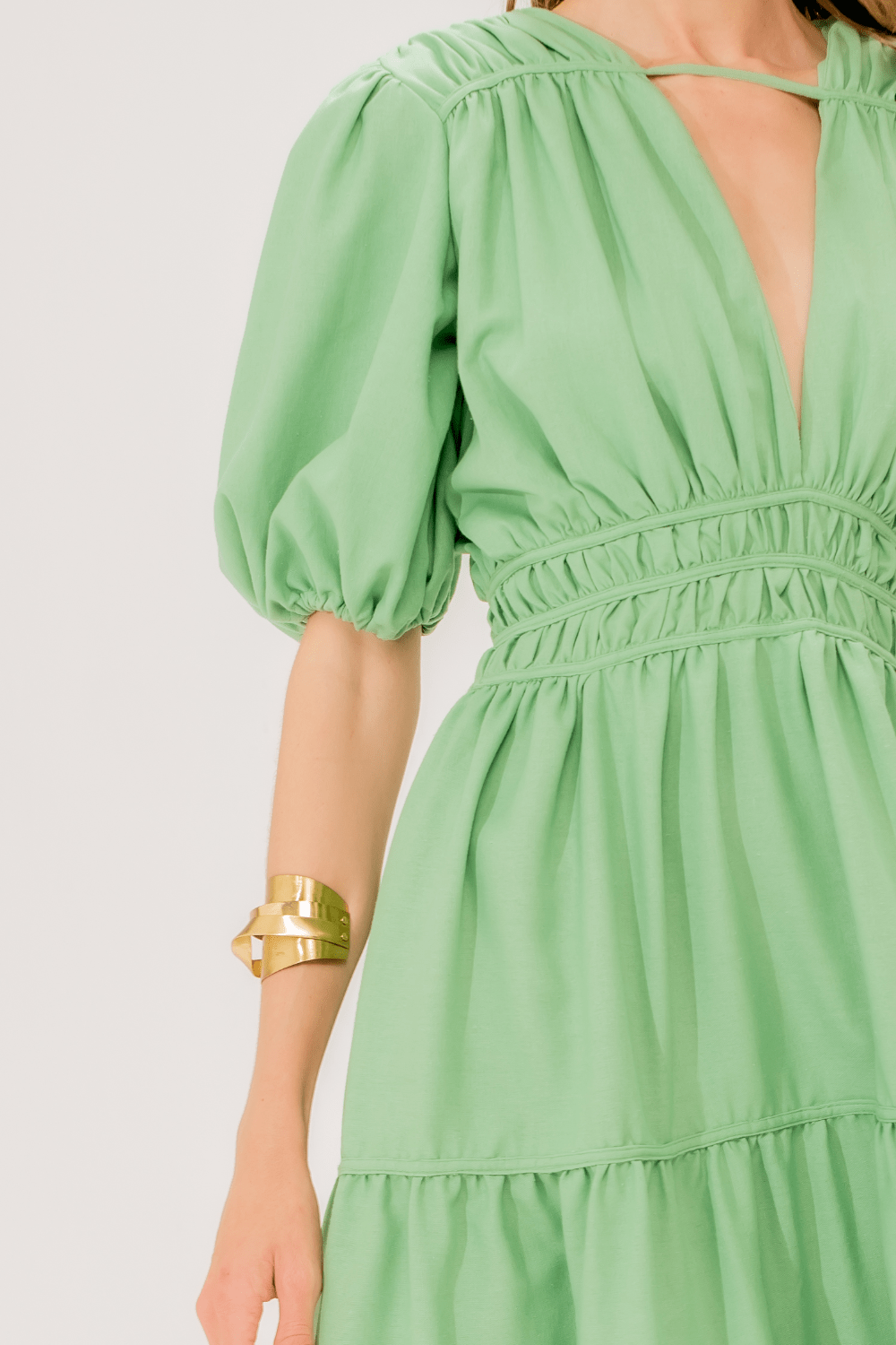 Lalibela - Vestido Midi Longuete Canebiers Viscolinho Verde