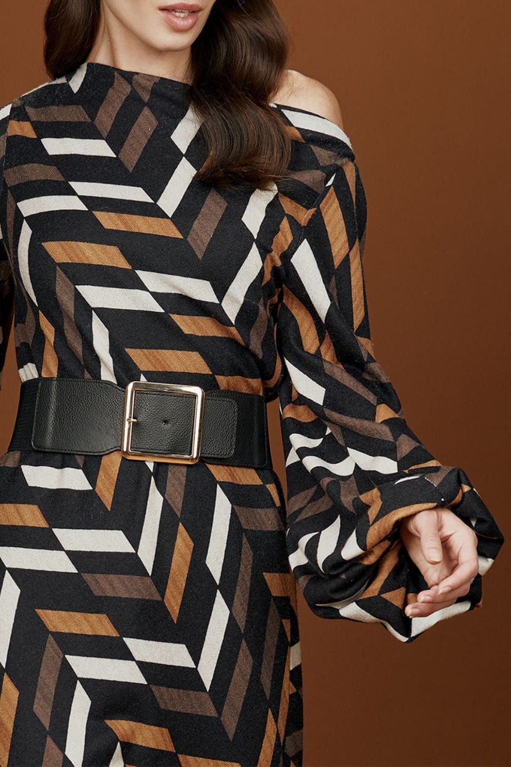 Access - Vestido Midi Assimétrico Tricolor