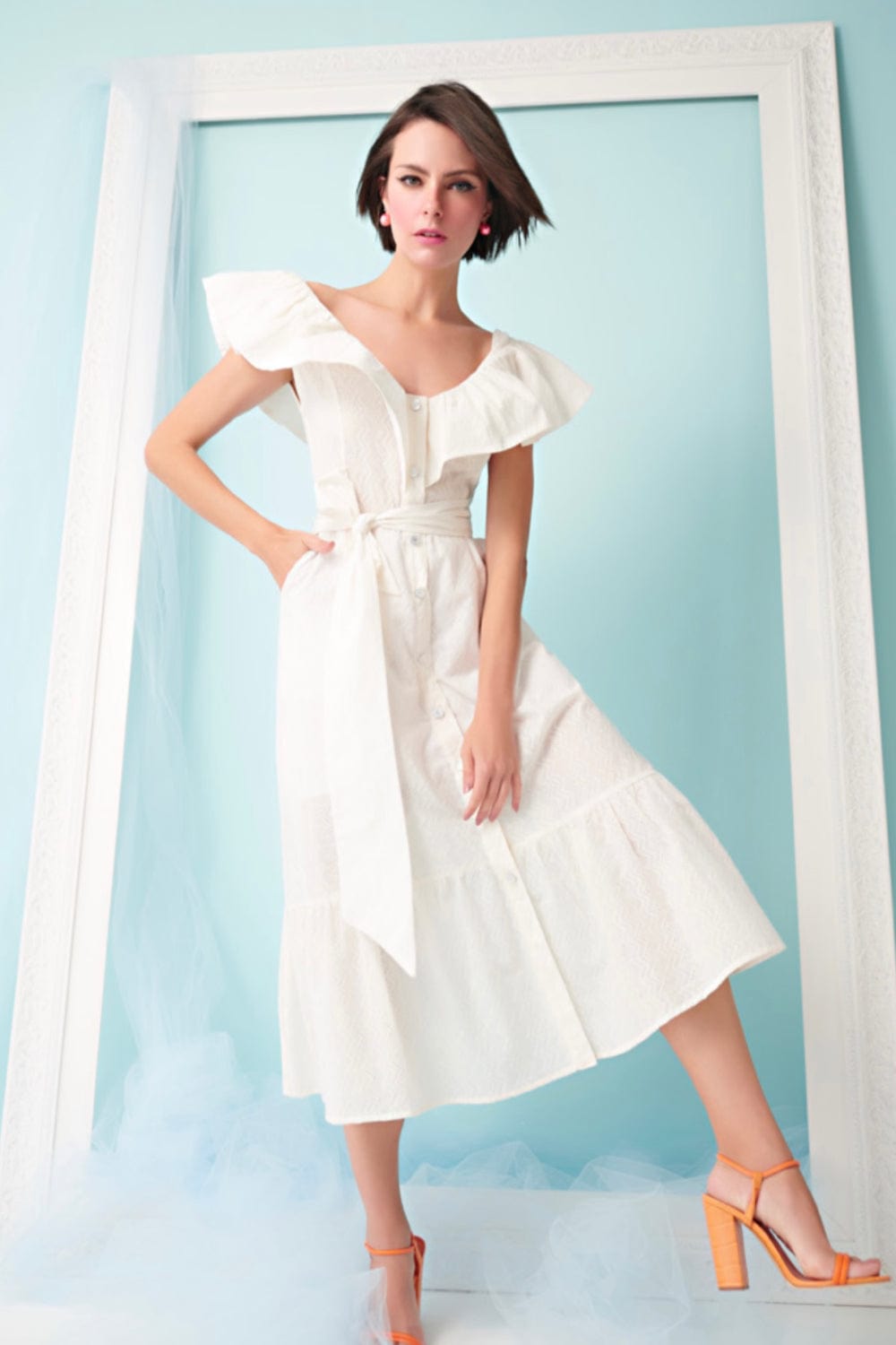 Allma For Us - Vestido Midi Borboleta Off White