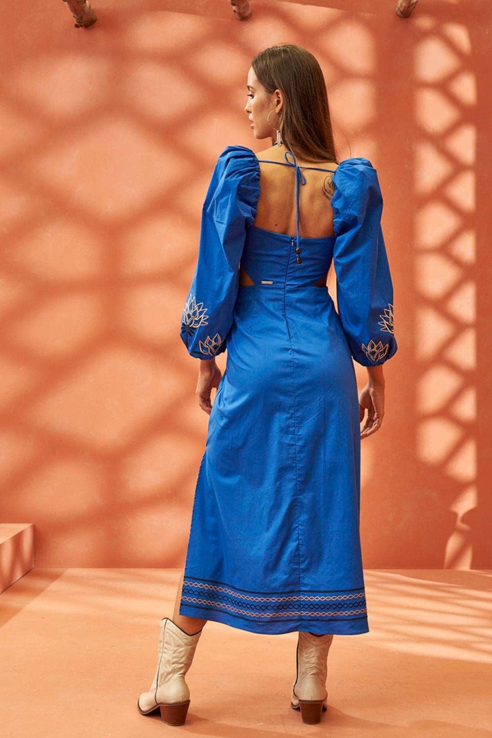 L'Cecci - Vestido Midi Bordado Azul