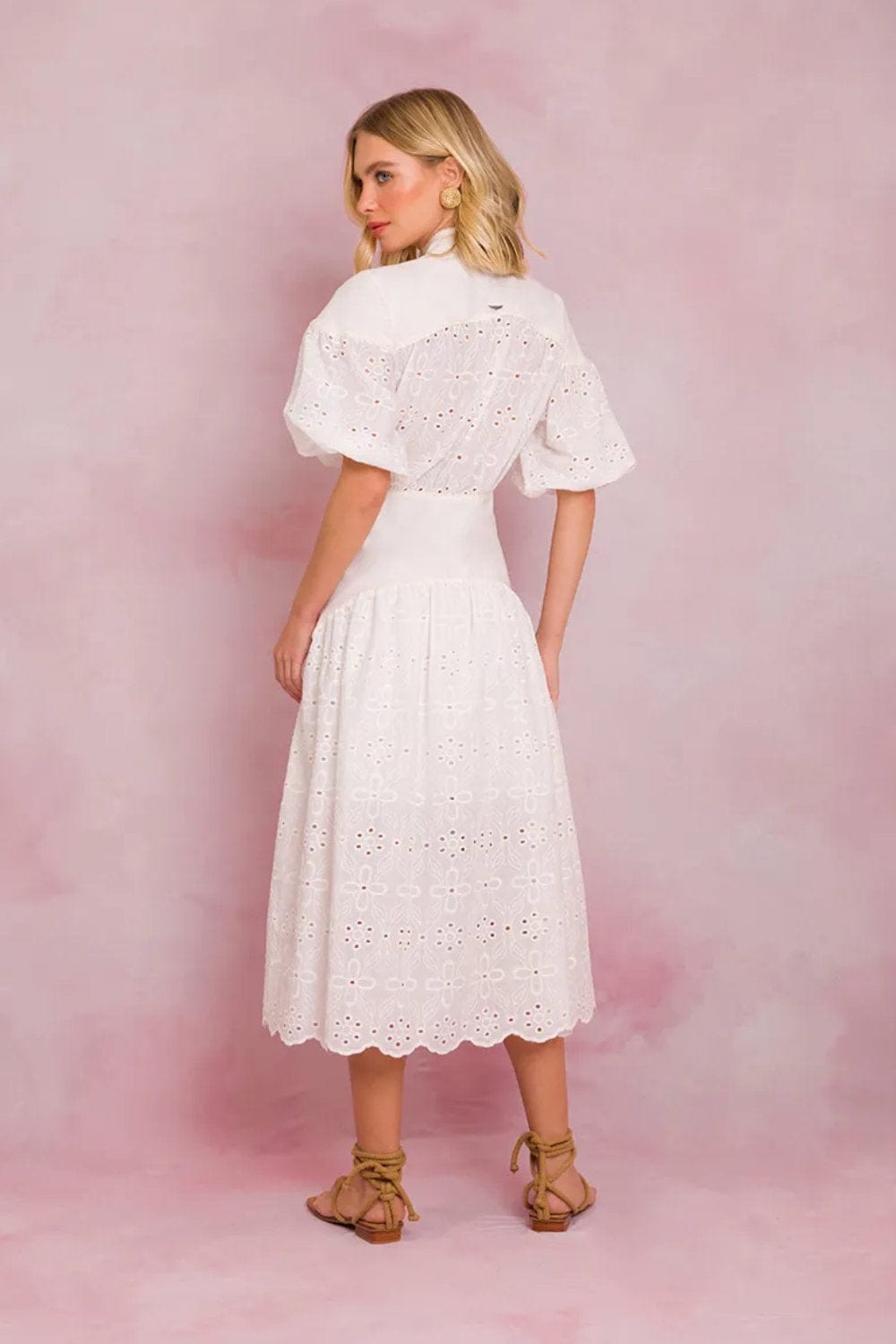 Lalibela - Vestido Midi Chemise Laise Gola Padre