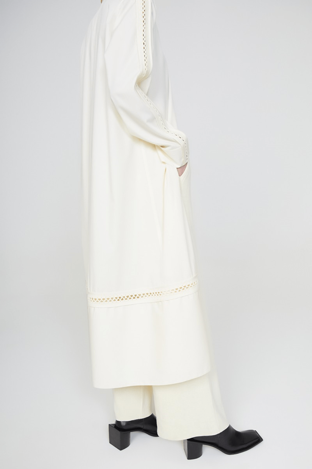 Coven - Vestido Midi Chemisier Manga Longa Off White