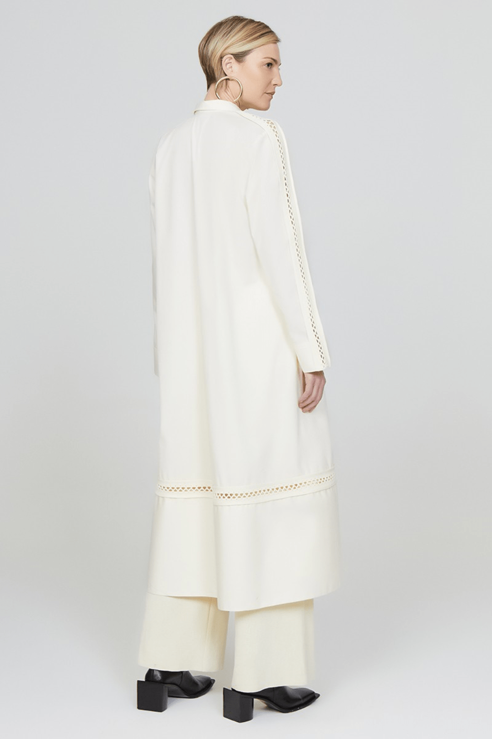 Coven - Vestido Midi Chemisier Manga Longa Off White