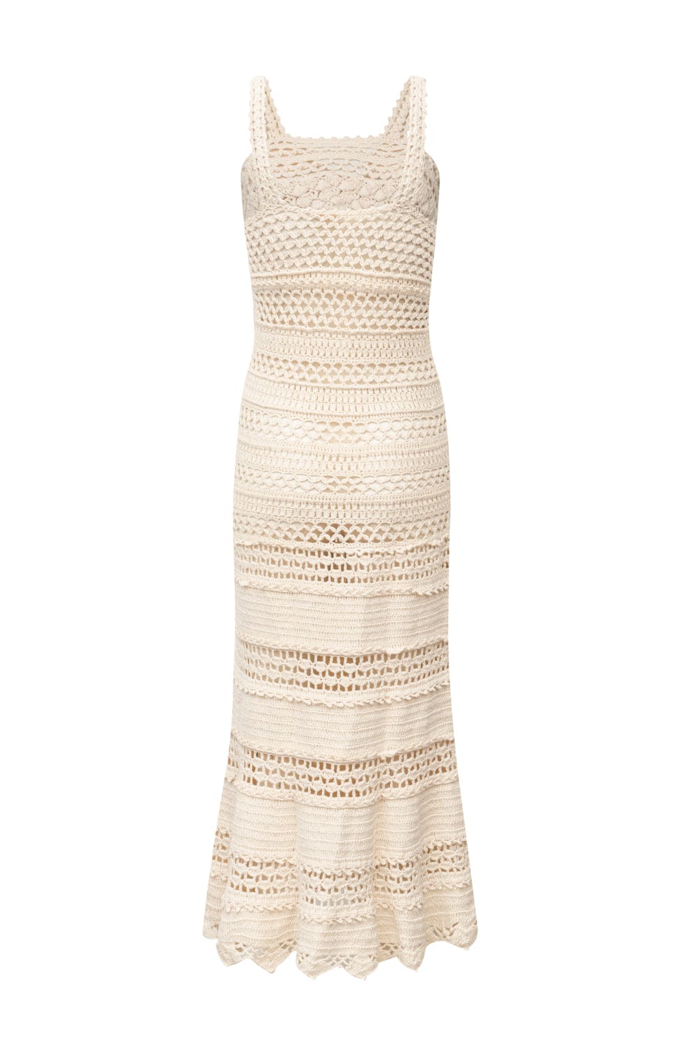Club - Vestido Midi Crochet Bege