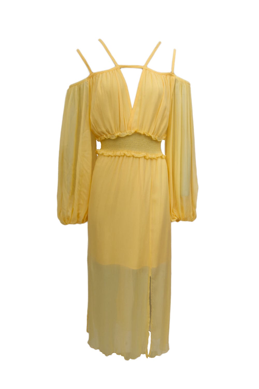 L'Cecci - Vestido Midi Fluido Recortes Simétricos Amarelo