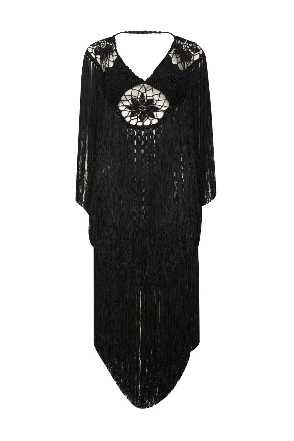 Andréa Almeida - Vestido Midi Franjas Crochet Vanessa Crochet Preto