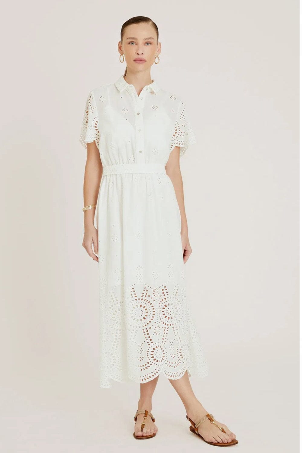 Lenny Niemeyer - Vestido Midi Laise Manga Curta Off White