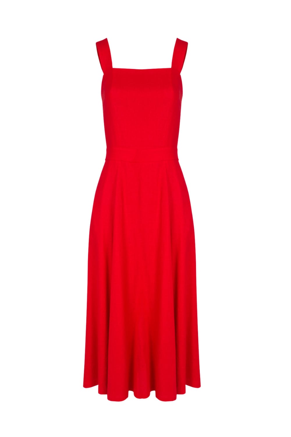 Karmani - Vestido Midi Linho com Bolso Vermelho