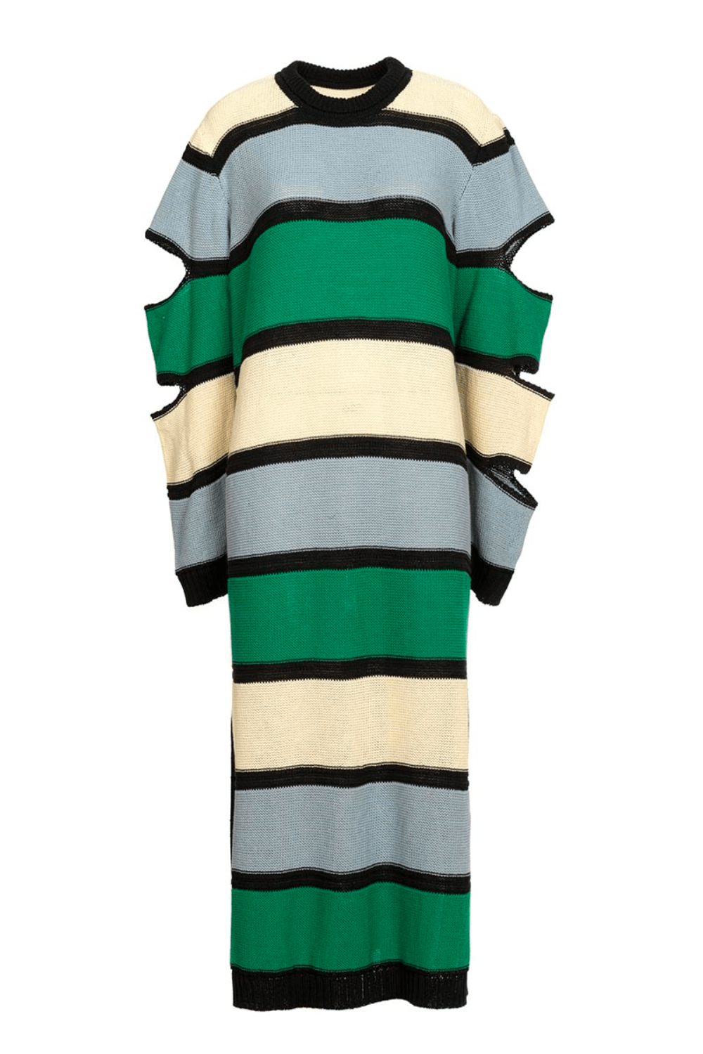 Coven - Vestido Midi Listrado Aberturas Multicolor