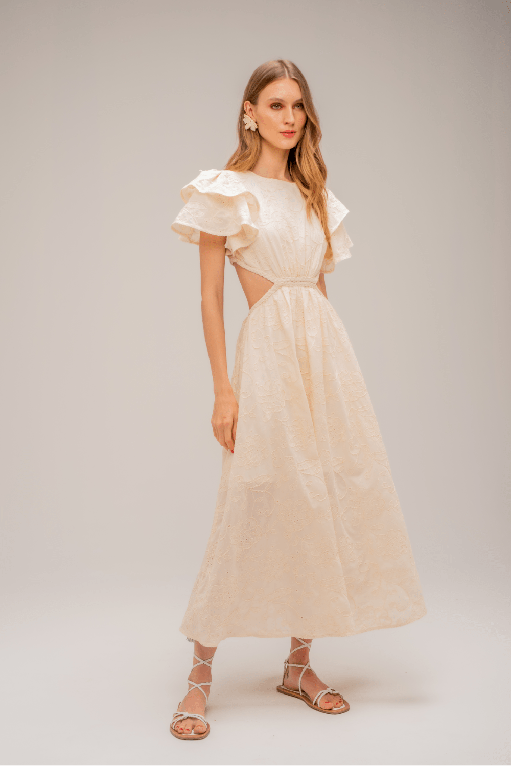 Lalibela - Vestido Midi Madeleines Bege