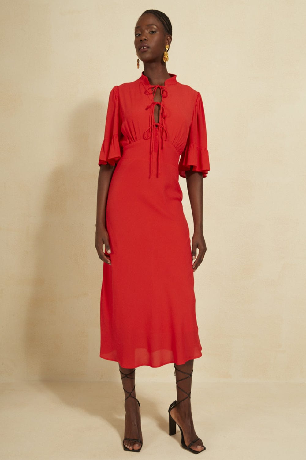 L'Cecci - Vestido Midi Manga 3/4 Vermelho