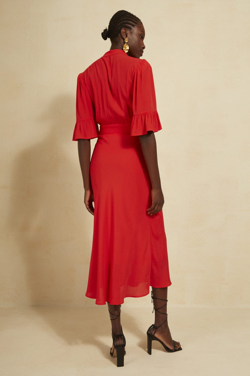 L'Cecci - Vestido Midi Manga 3/4 Vermelho