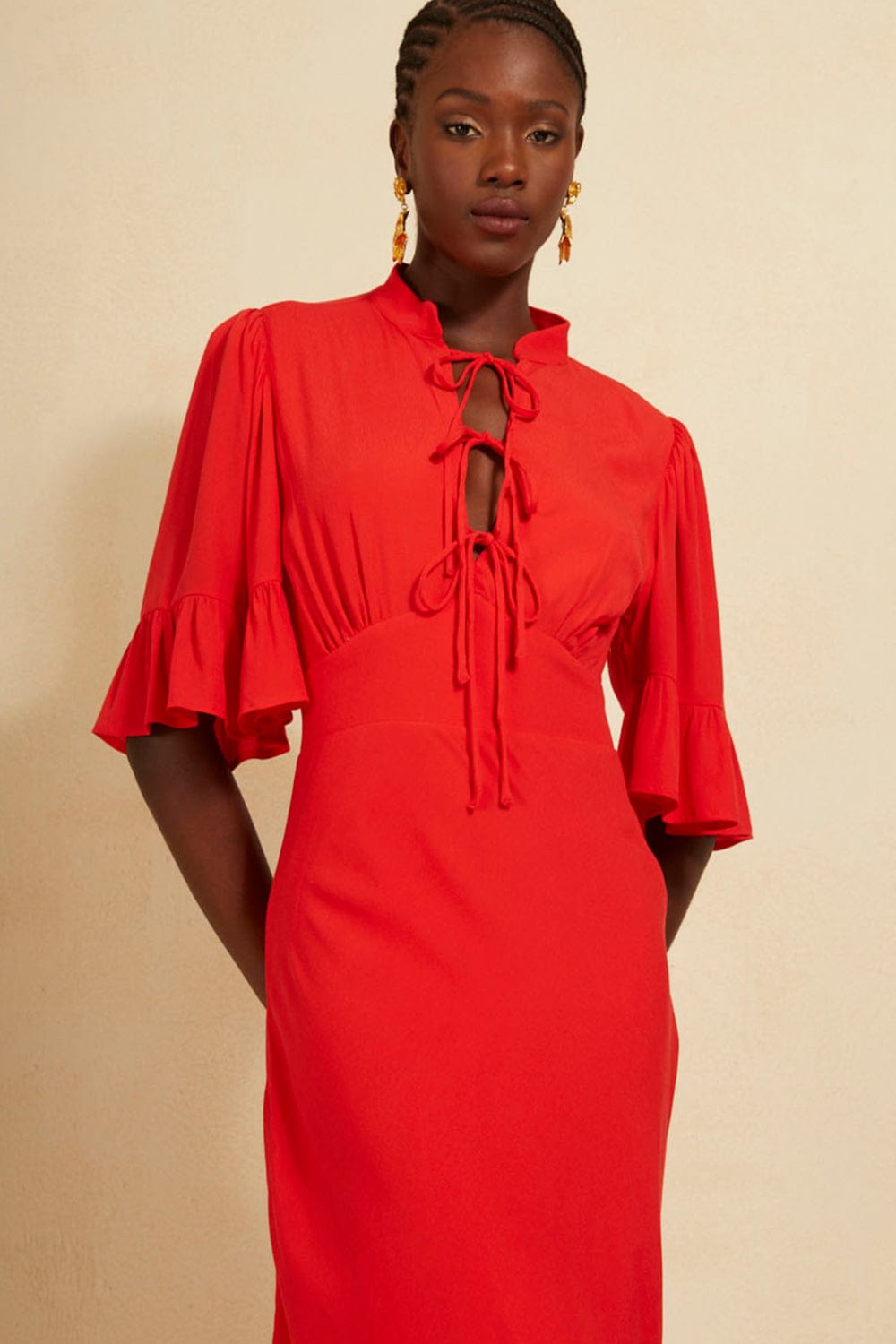 L'Cecci - Vestido Midi Manga 3/4 Vermelho