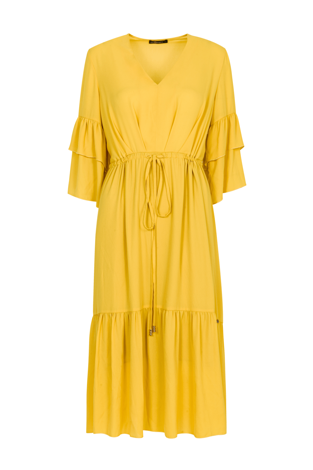 Cristina Barros - Vestido Midi Manga 3/4 Amarelo