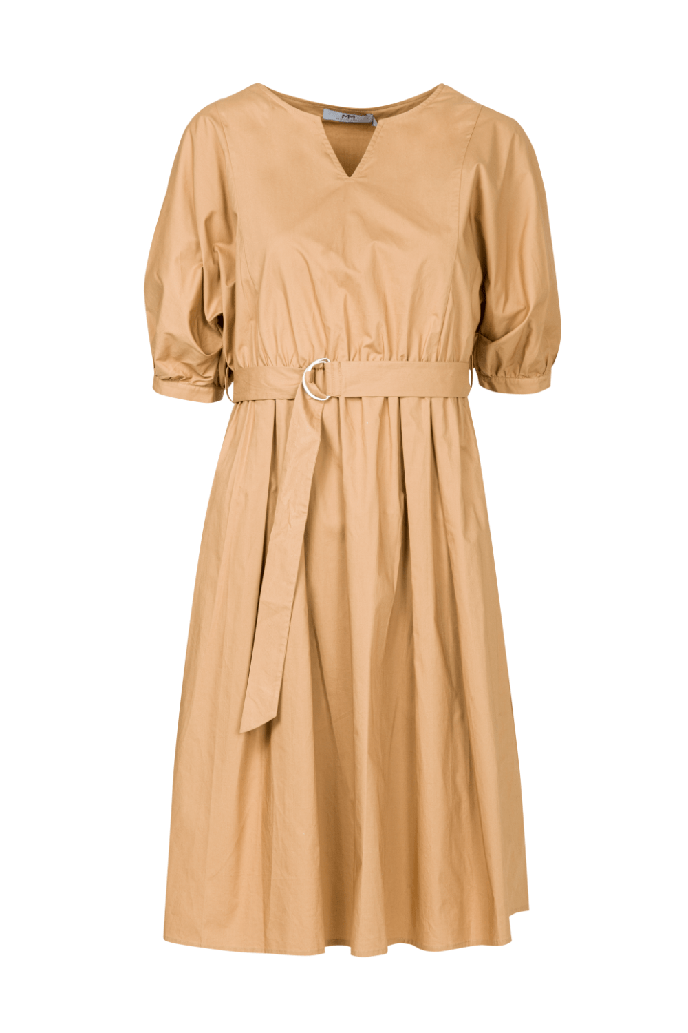 Meilleur Moment - Vestido Midi Manga Curta Bufante Bege