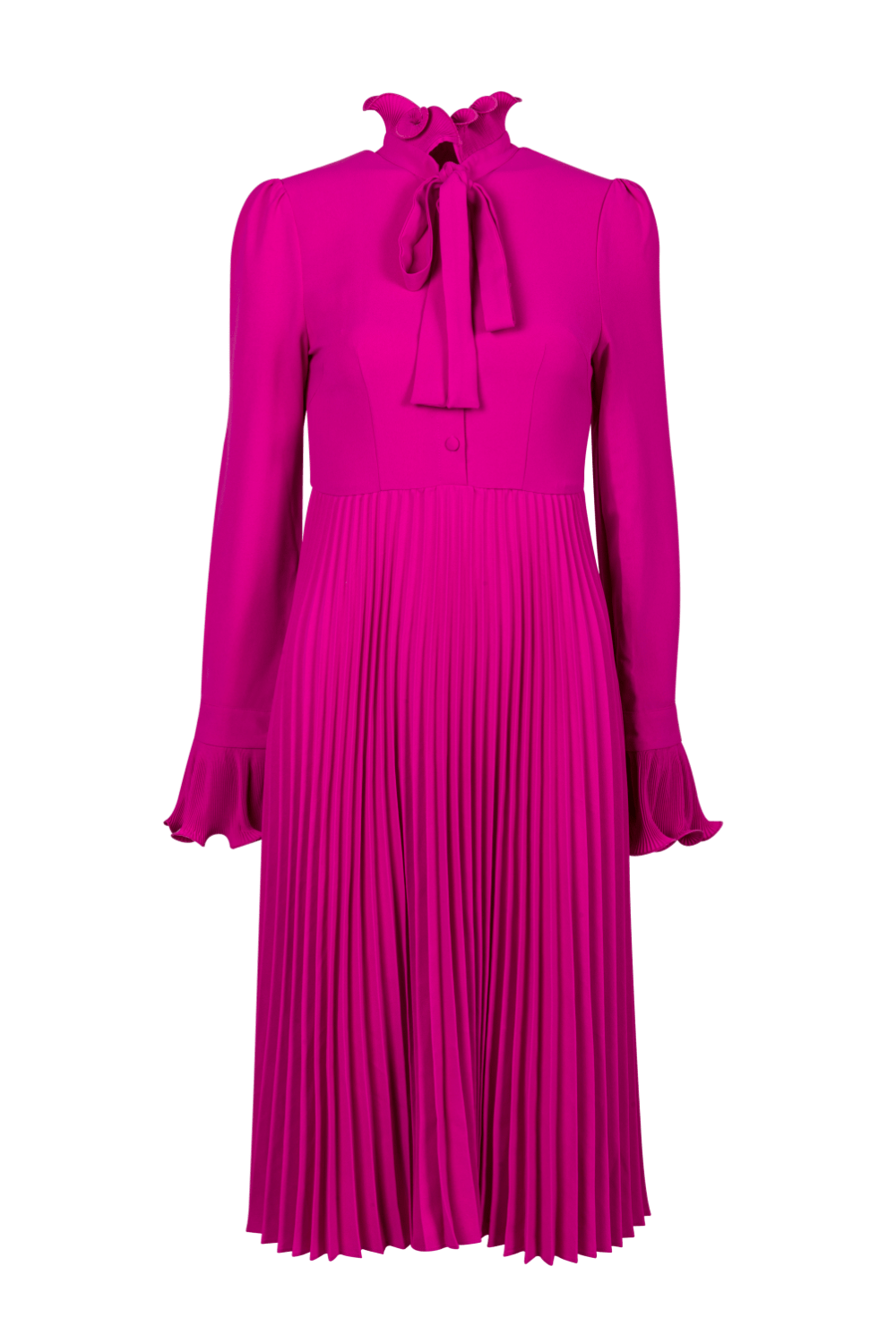 Club - Vestido Midi Manga Longa Seda Fucsia