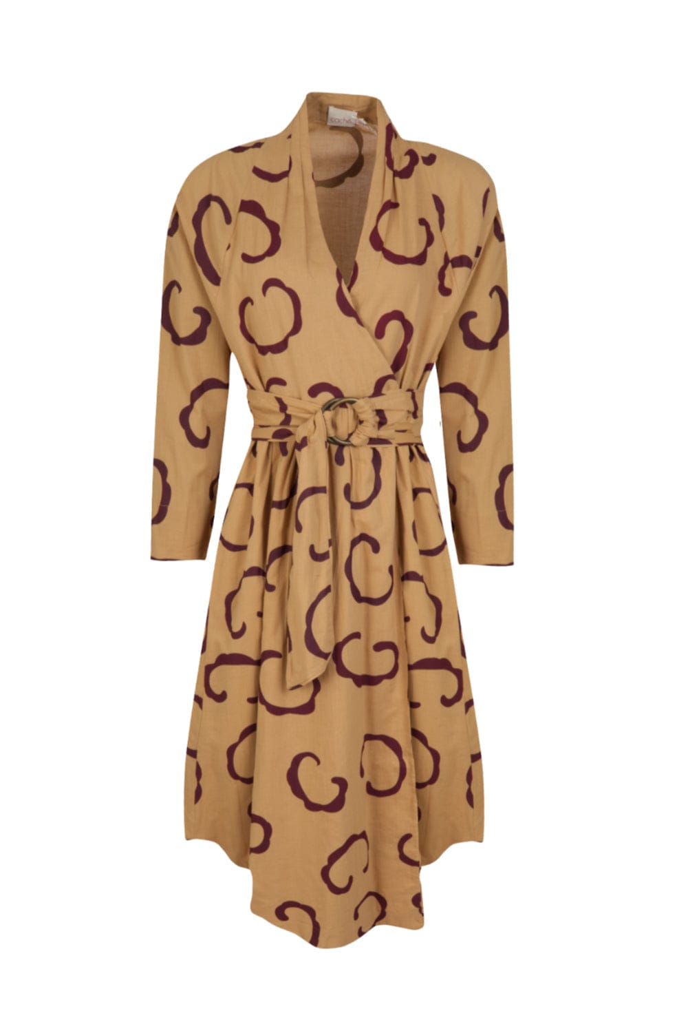 Caché - Vestido Midi Manga Longa Odete Camel e Vinho