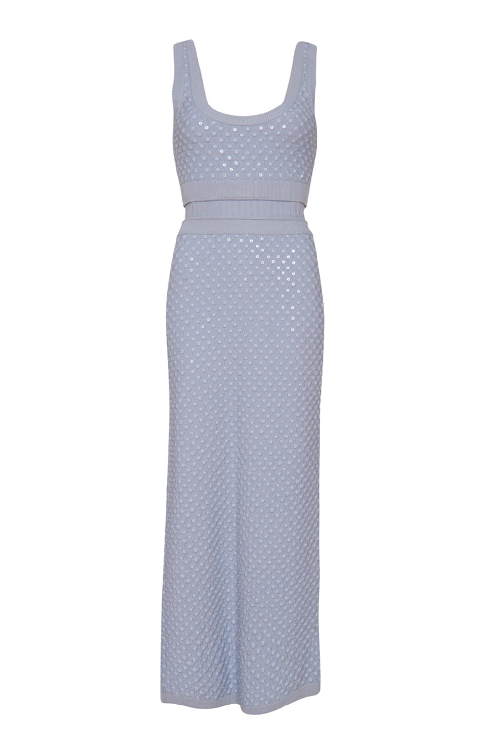 Coven - Vestido Midi Poá Paetês Azul Claro