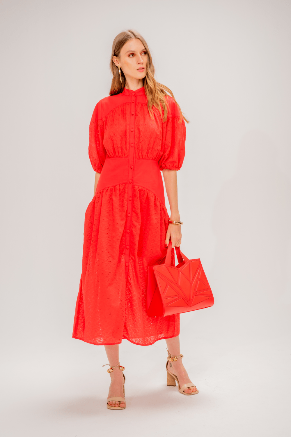 Lalibela - Vestido Midi Longuete Torigni Vermelho