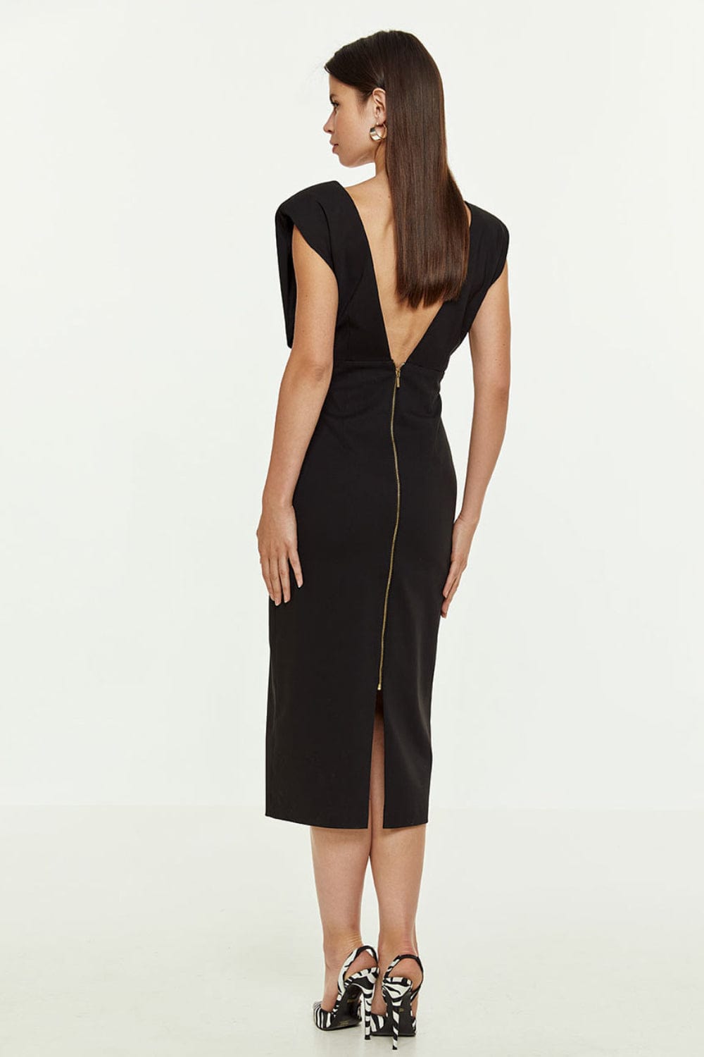 Access - Vestido Midi Lápis com Decote em V Preto