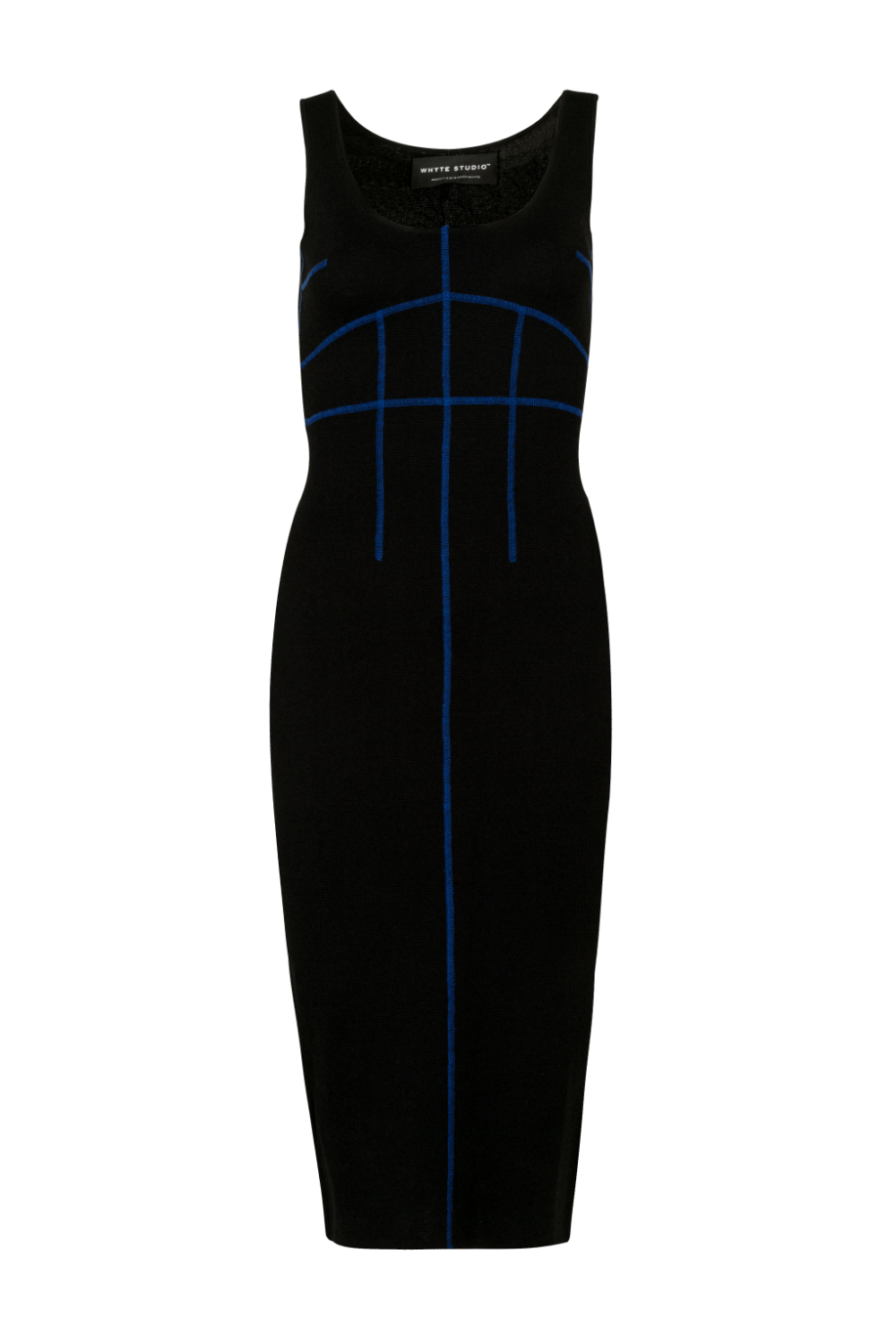 Whyte Studio - Vestido Midi com Pesponto Preto