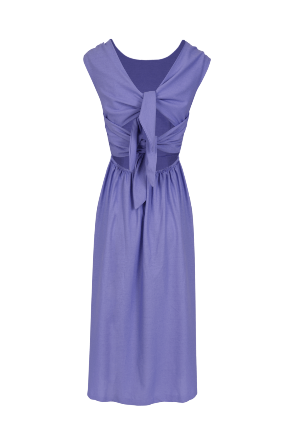 Lalibela - Vestido Midi com Amarração Viscolinho Lilas