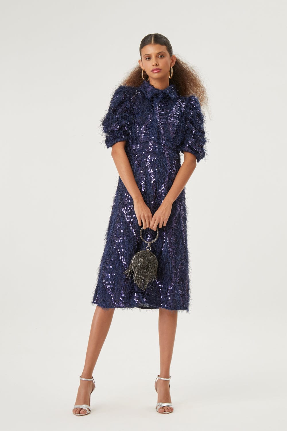 Glória Coelho - Vestido Midi em Paetês Island Azul Marinho