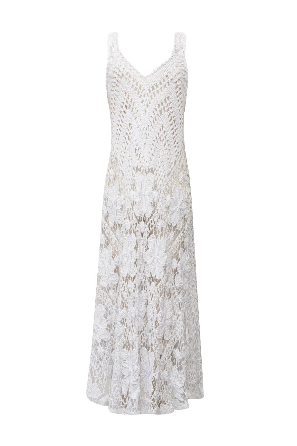 Club - Vestido Midi em Renda File Branco