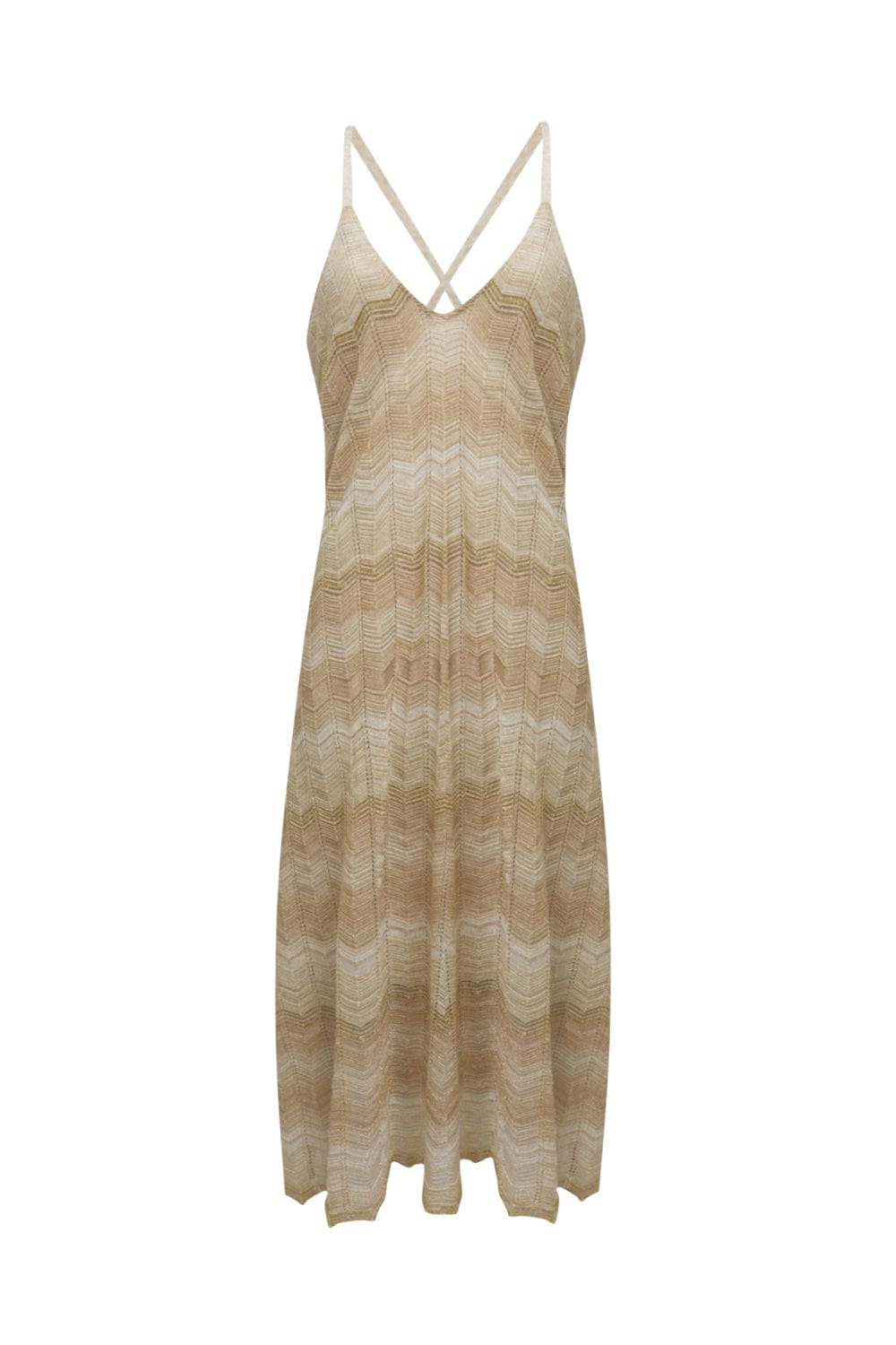 Viviane Furrier - Vestido Midi em Tricot Chevron Dourado