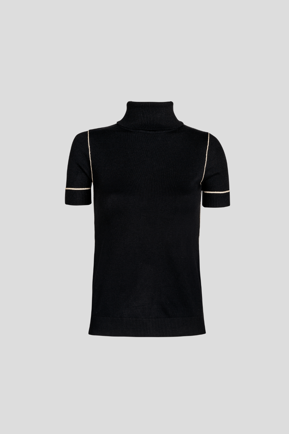 Access - Blusa Manga Curta Gola Alta Detalhe Dourado Preto