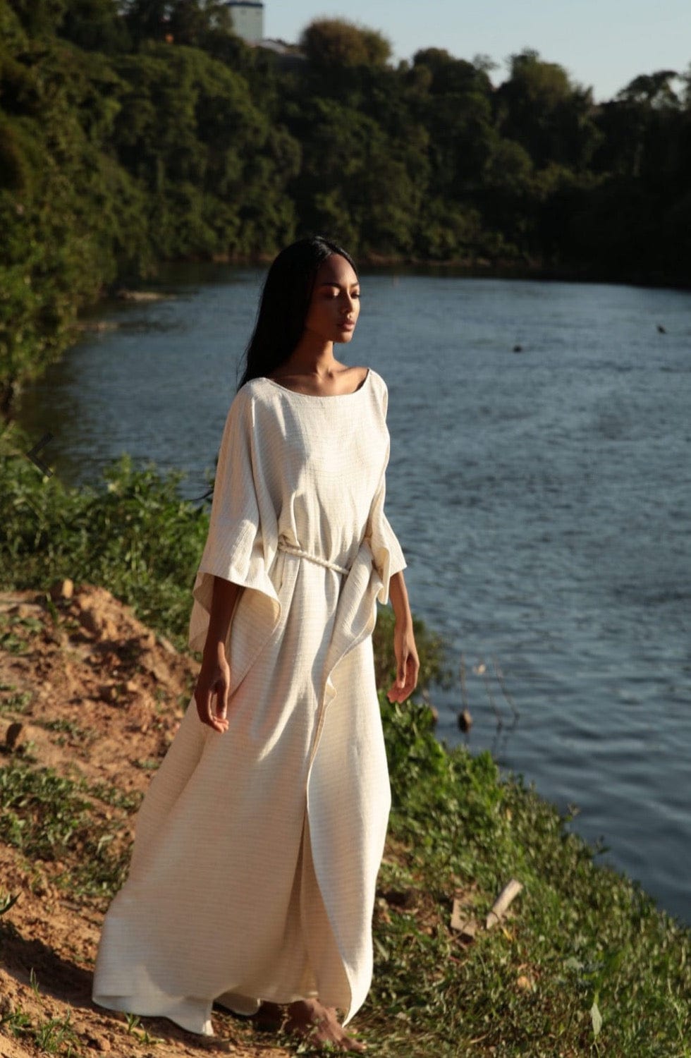 Tissé - Vestido Longo Kaftan Reta Alira Natural