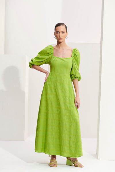L'Cecci - Vestido Longo Manga Bufante Verde