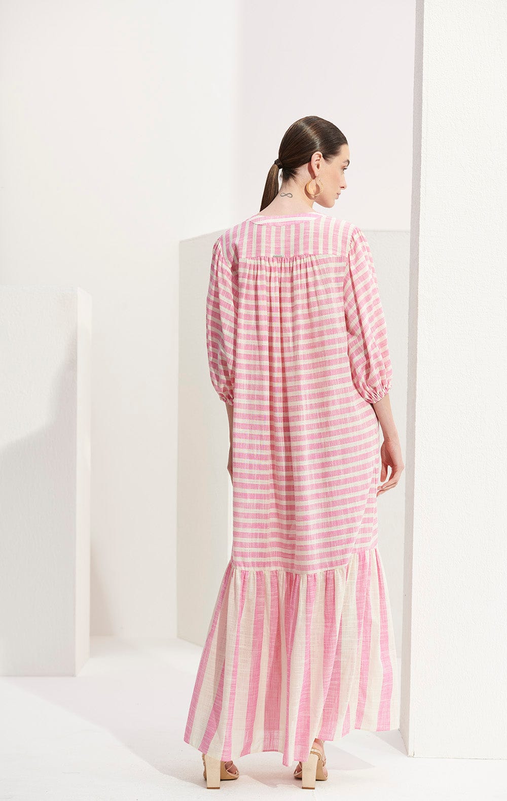 L'Cecci - Vestido Longo Manga Longa Listrado