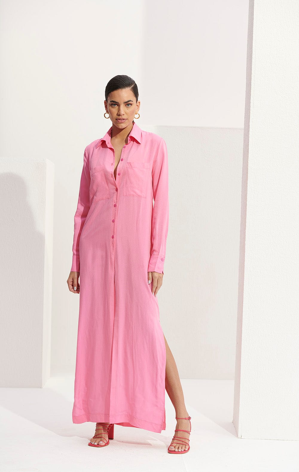 L'Cecci - Vestido Chemisier Longo Rosa