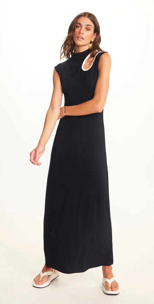 Viviane Furrier - Vestido Longo com Vazado Gota em Malha Preto