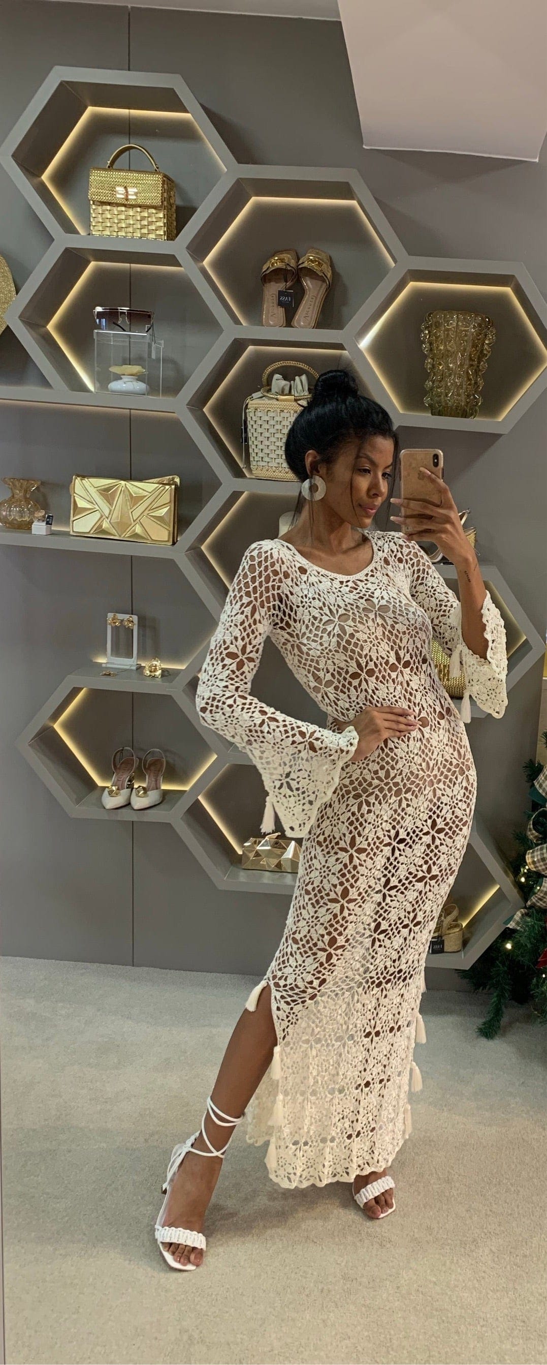 Club - Vestido Longo de Crochet Tassel Branco