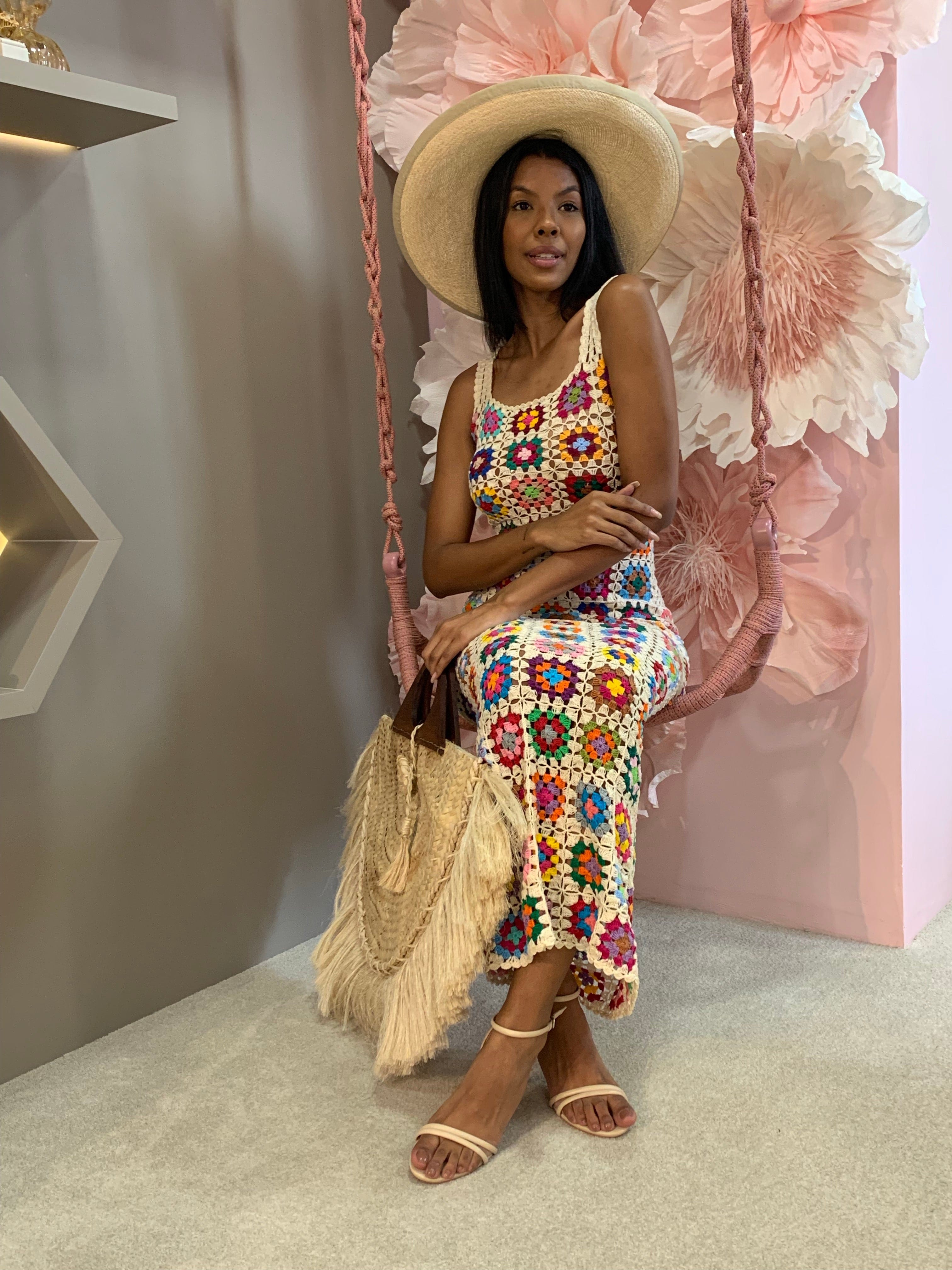 Club - Vestido Longo de Crochet em Patchwork