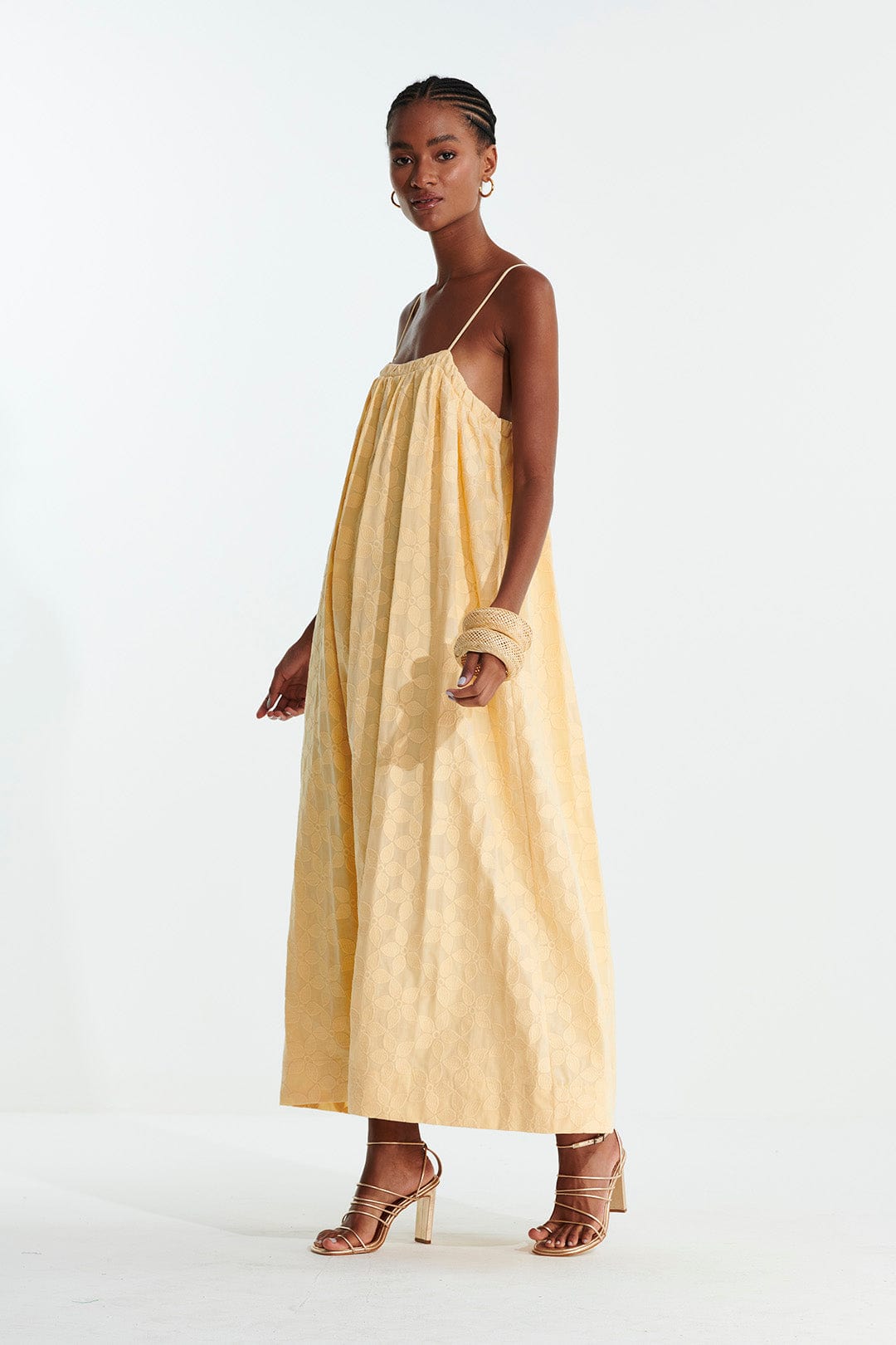 L'Cecci - Vestido Midi Alça Fina Amarelo