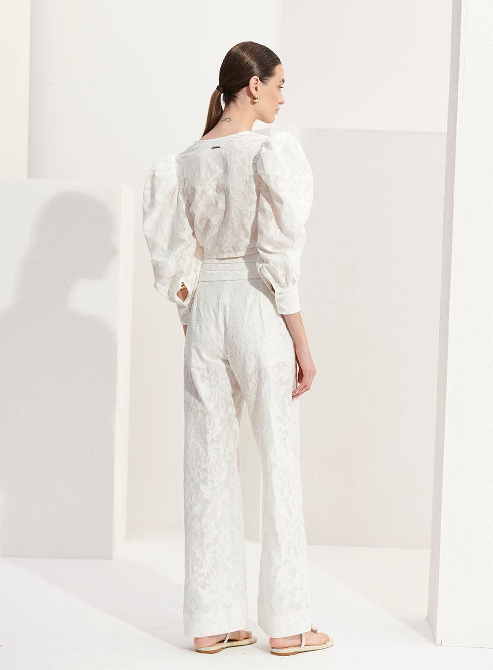 L'Cecci - Calça Reta Jacquard Off White