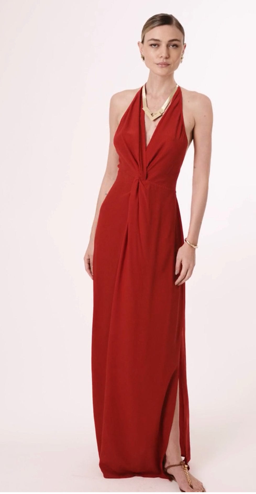 Lenny Niemeyer - Vestido Longo com Alça Torcida Seda Vermelho