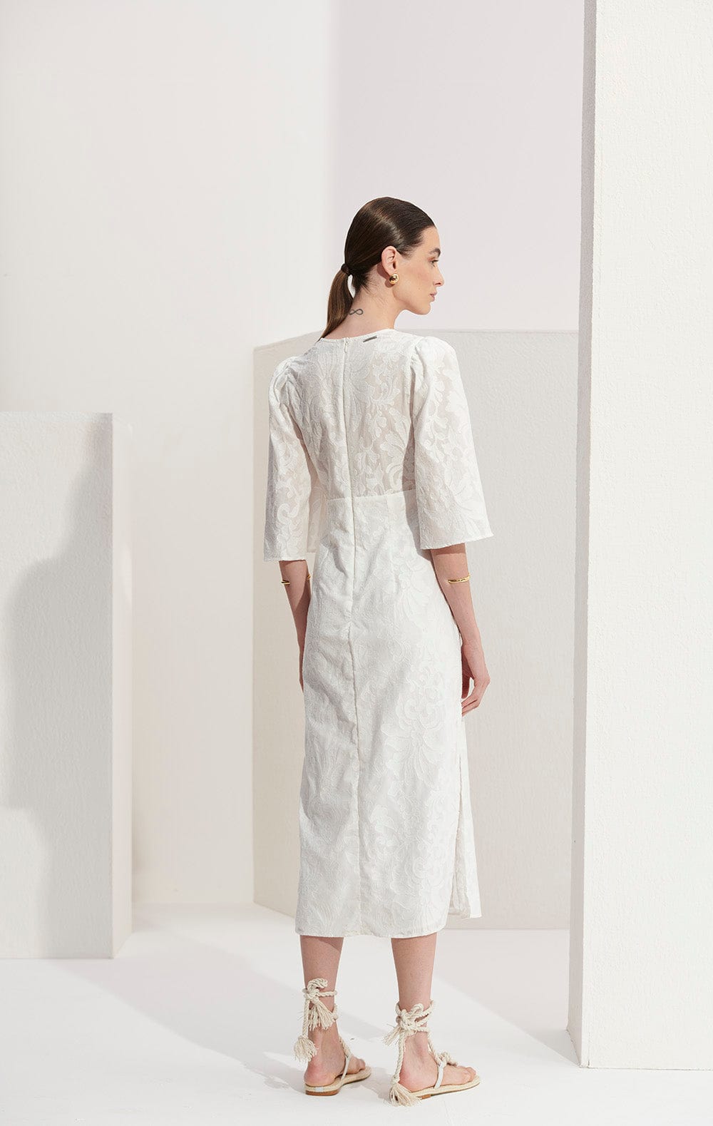 L'Cecci - Vestido Midi Bordado Off White