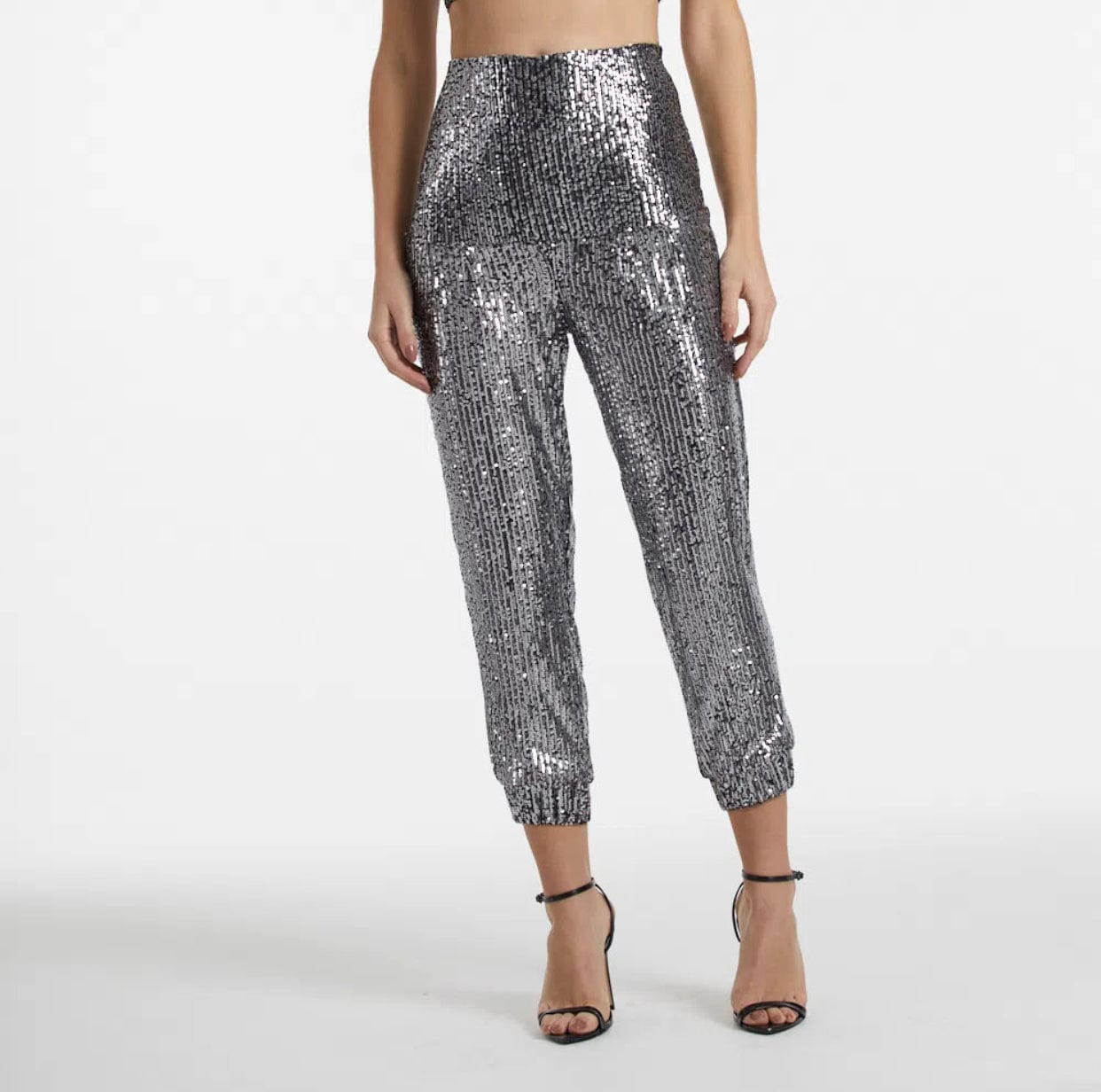 Canal - Calça em Paetês com Cós Largo Prata