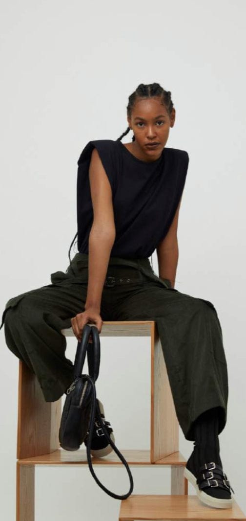 Glória Coelho - Blusa sem Manga T-shirt Ombreira Muscle Tee Preto