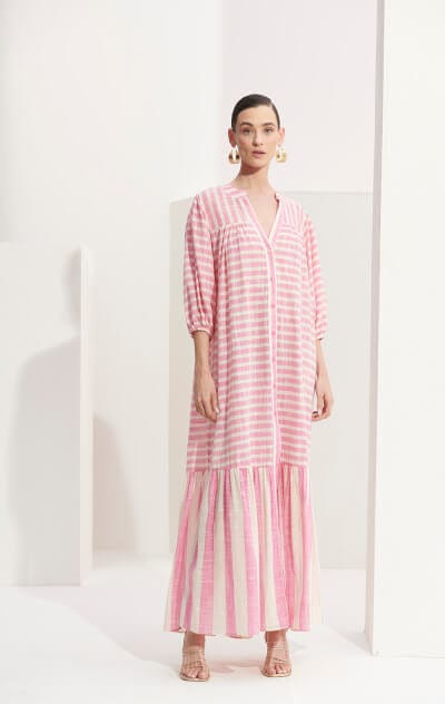 L'Cecci - Vestido Longo Manga Longa Listrado