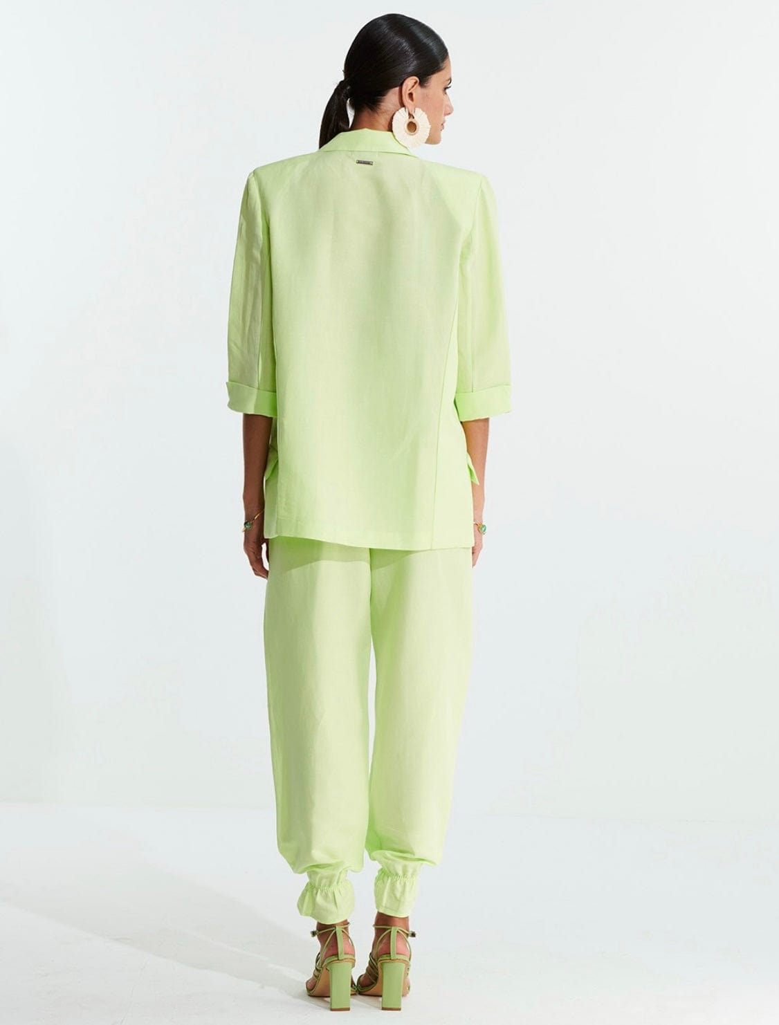 L'Cecci - Blazer Alongado com Lapelas Viscolinho Verde