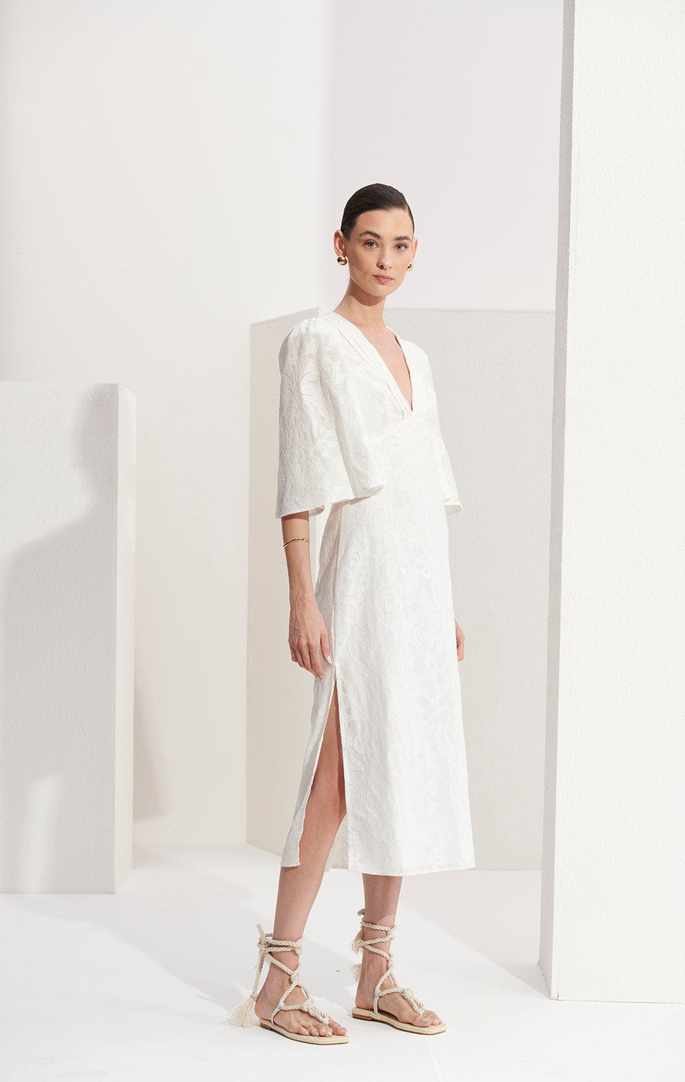 L'Cecci - Vestido Midi Bordado Off White